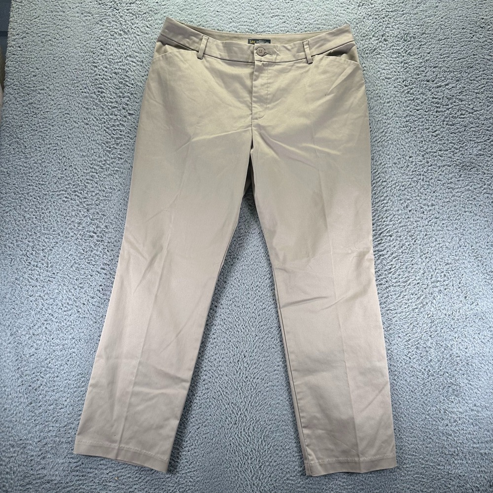 Lee Pant Womens 16 Brown‎ Cotton Chino Straight Mid-Rise Relaxed Business Career